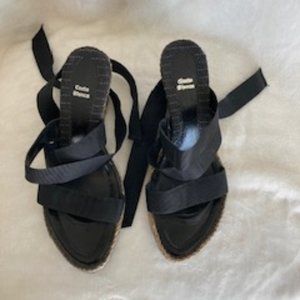 Costa Blanca Black Wedge with Wrap Ankle Strap